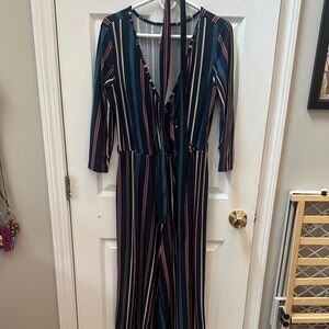 No Boundaries Striped Jumpsuit - Blue and Pink